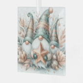 Whimsical Winter Gnomen Waterverf Roos Gold Star Glas Ornament (Voorkant links)