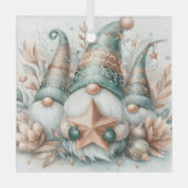 Whimsical Winter Gnomen Waterverf Roos Gold Star Glas Ornament (Voorkant)