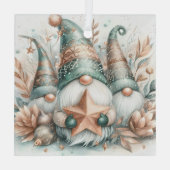 Whimsical Winter Gnomen Waterverf Roos Gold Star Glas Ornament (Achterkant)
