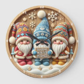 Whimsical Winter Gnomes" - Feestelijke Houten Muur Grote Klok (Voorkant)