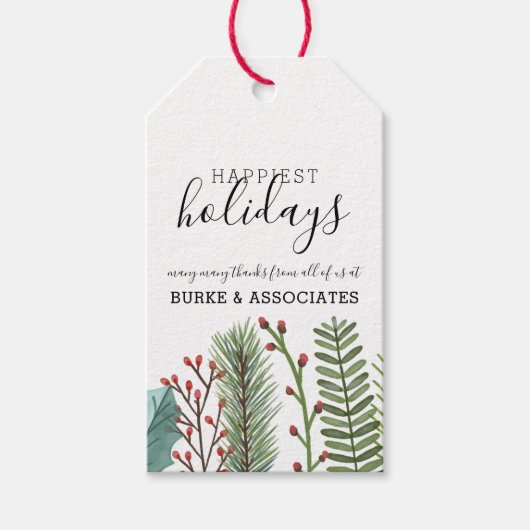 Whimsical Winter Greenery gebladerte gepersonalise Cadeaulabel (Voorkant)