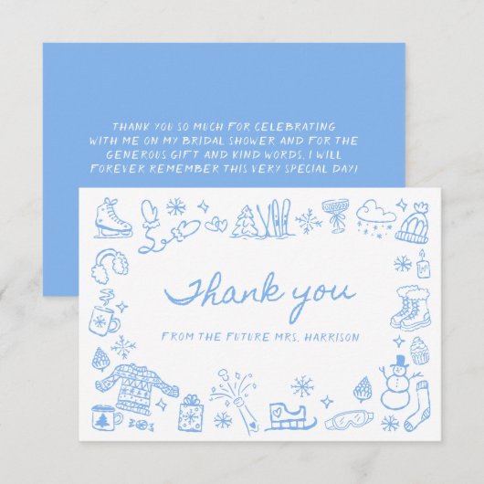 Whimsical Winter Hand Drawn Vrijgezellenfeest Bedankkaart (Voorkant / Achterkant)