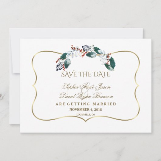 Whimsical Winter Heilige Berries redt de datum Save The Date (Voorkant)