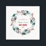 Whimsical Winter Heilige Berries Wreater Baby show Servet<br><div class="desc">Uniek ontwerp van de Winter Square-kaart met prachtige waterverf bessen en sneeuwbladeren met een sprankeling,  pijlen met harten als scheidsrechter,  allemaal op een witte achtergrond. Het gebruik past hulpmiddel aan om uw info toe te voegen. Ga voor overeenkomende objecten naar het Collectie Whimsical Winter Wreate</div>