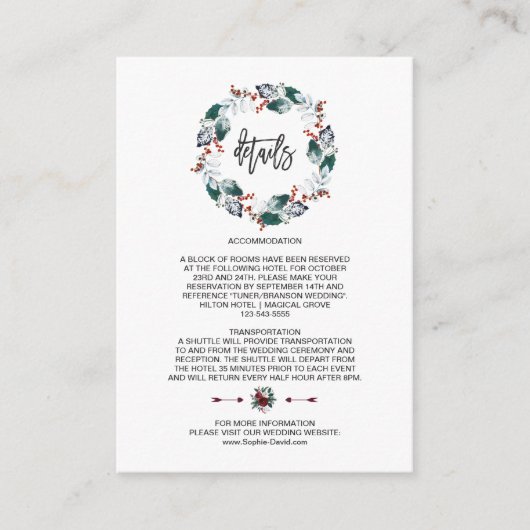 Whimsical Winter Heilige Berries Wreath Weddi Deta Informatiekaartje (Voorkant)