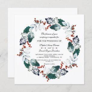 Whimsical Winter Heilige Berries Wreath Wedding Kaart
