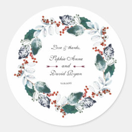Whimsical Winter Heilige Berries Wreath Wedding Ronde Sticker