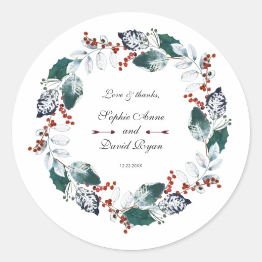 Whimsical Winter Heilige Berries Wreath Wedding Ronde Sticker (Voorkant)