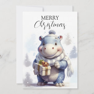 Whimsical Winter Hippo Kerst Kaart