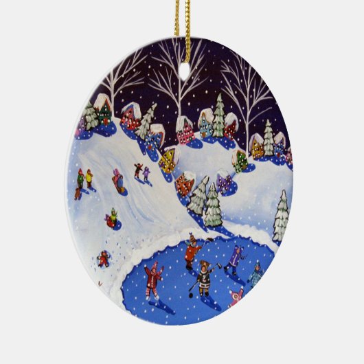 Whimsical Winter Ice Skaters Sled Riders Ornament (Rechts)