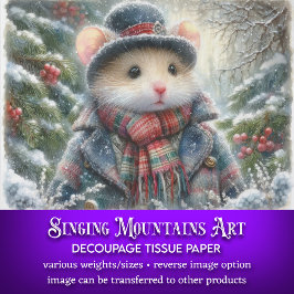 Whimsical Winter Muis Kerstmis Bos Decoupage Tissuepapier