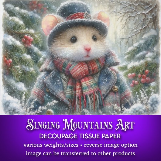 Whimsical Winter Muis Kerstmis Bos Decoupage Tissuepapier