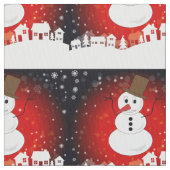 Whimsical Winter Night Snowman op rode achtergrond Stof (Close Up)