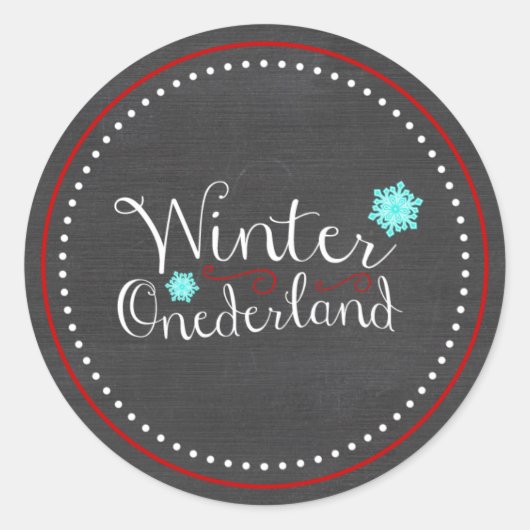 Whimsical Winter Onederland 1st Birthday Red Blauw Ronde Sticker (Voorkant)