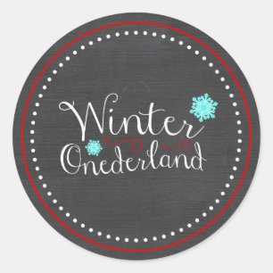 Whimsical Winter Onederland 1st Birthday Red Blauw Ronde Sticker