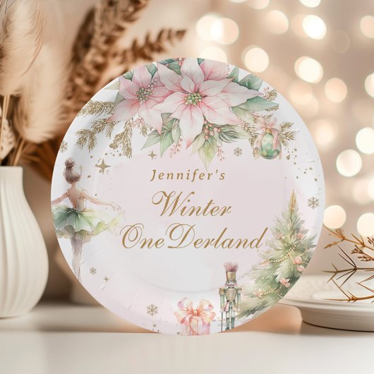 Whimsical Winter Onederland Pastel roze verjaardag Papieren Bordje