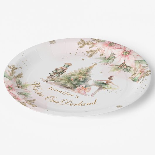 Whimsical Winter Onederland Pastel roze verjaardag Papieren Bordje (Gekanteld)