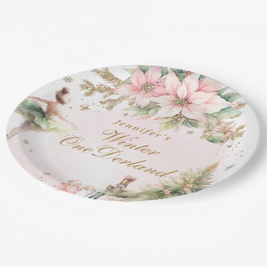 Whimsical Winter Onederland Pastel roze verjaardag Papieren Bordje (Gekanteld)