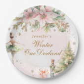 Whimsical Winter Onederland Pastel roze verjaardag Papieren Bordje (Voorkant)