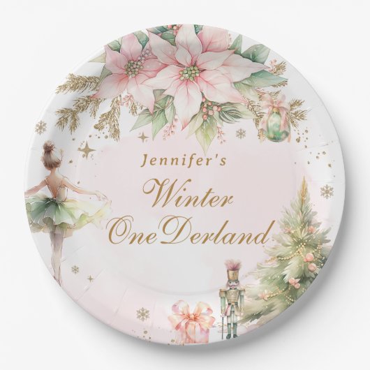 Whimsical Winter Onederland Pastel roze verjaardag Papieren Bordje (Voorkant)