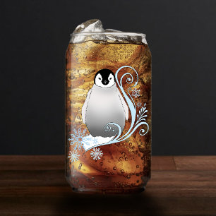 Whimsical Winter Pinguïn Art Nouveau Sneeuwvlokken Blikvorm Glas
