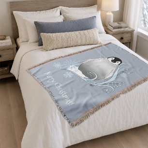 Whimsical Winter Pinguïn Art Nouveau Sneeuwvlokken Deken