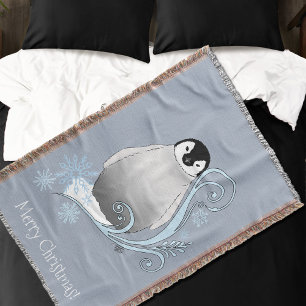 Whimsical Winter Pinguïn Art Nouveau Sneeuwvlokken Deken
