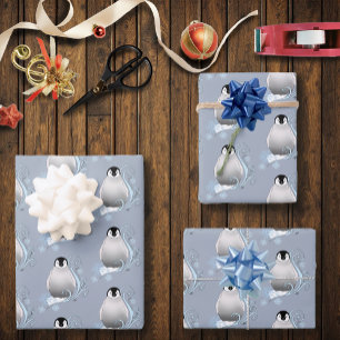 Whimsical Winter Pinguïn Art Nouveau Sneeuwvlokken Inpakpapier Vel
