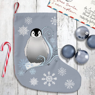 Whimsical Winter Pinguïn Art Nouveau Sneeuwvlokken Kleine Kerstsok