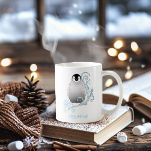 Whimsical Winter Pinguïn Art Nouveau Sneeuwvlokken Koffiemok