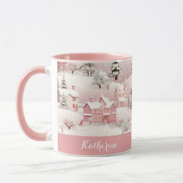 Whimsical Winter Roze Dorp Kerst Mok