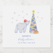 Whimsical Winter Santa Polar Bear Baby Shower Sparkling Wijnetiket (Enkel label)