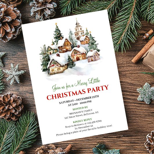 Whimsical winter scene Christmas party invite Kaart