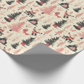 Whimsical Winter Scene: Kerstman, open haard, crèm Cadeaupapier (Hoek)