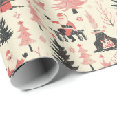 Whimsical Winter Scene: Kerstman, open haard, crèm Cadeaupapier (Rol Hoek)