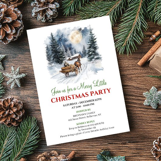 Whimsical Winter Scene Watercolor Christmas Invite Kaart