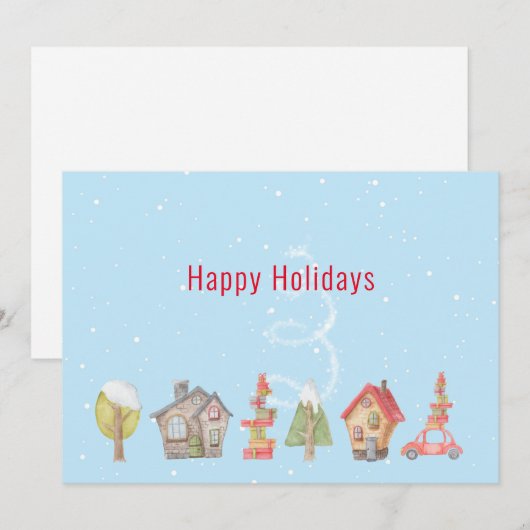 Whimsical Winter Street Feestdagenkaart (Voorkant / Achterkant)