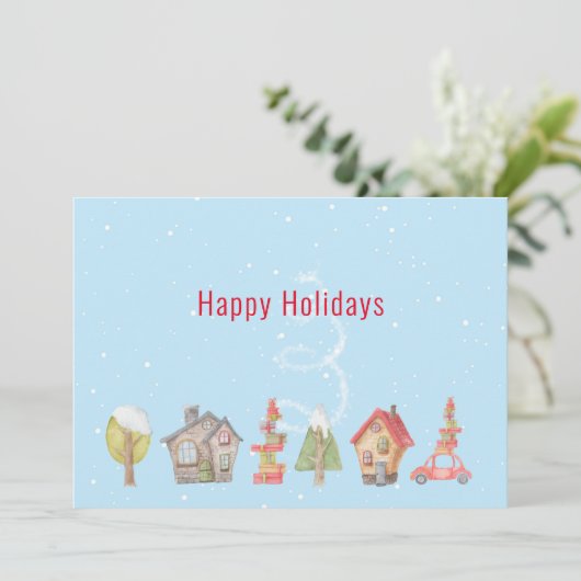 Whimsical Winter Street Feestdagenkaart (Staand voorkant)