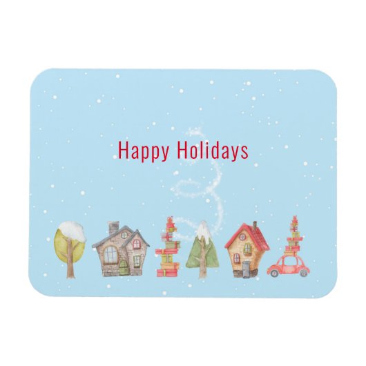 Whimsical Winter Street Holiday Magneet (Horizontaal)
