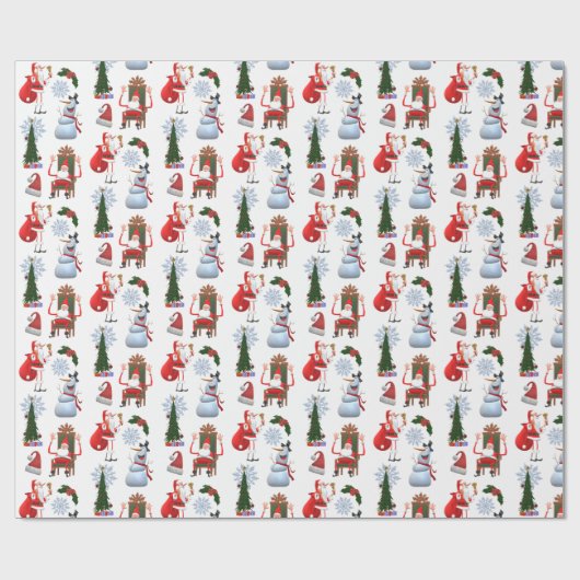 Whimsical Winter Tree with Santa and Snowman Cadeaupapier (Vlak)