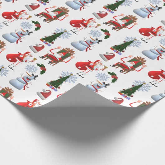 Whimsical Winter Tree with Santa and Snowman Cadeaupapier (Hoek)