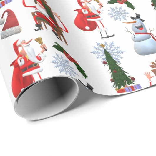 Whimsical Winter Tree with Santa and Snowman Cadeaupapier (Rol Hoek)