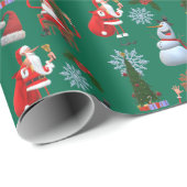 Whimsical Winter Tree with Santa and Snowman Cadeaupapier (Rol Hoek)