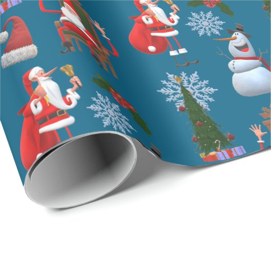 Whimsical Winter Tree with Santa and Snowman Cadeaupapier (Rol Hoek)