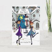 Whimsical Winter Village Happy New Year Greeting  Feestdagen Kaart (Voorkant)