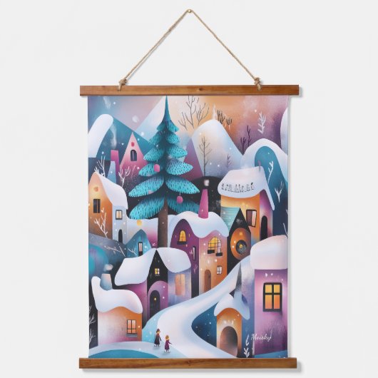 Whimsical Winter Village Illustratie Hangend Wandkleed (Voorkant)