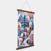 Whimsical Winter Village Illustratie Hangend Wandkleed (Gebogen)