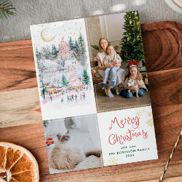 Whimsical Winter Village Merry Christmas 2 Foto Feestdagenkaart