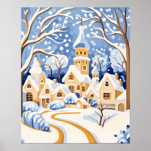 Whimsical Winter Village met besneeuwde torens Poster