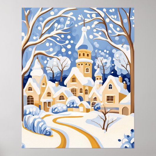 Whimsical Winter Village met besneeuwde torens Poster (Voorkant)